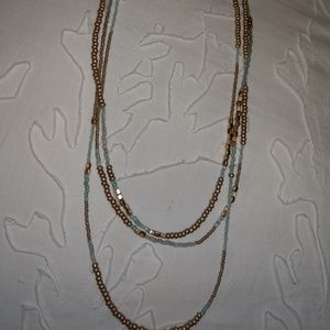 Necklace 3 strand gold and aqua